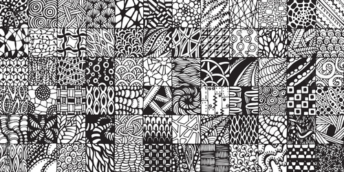 texture with black and white squares painted in the style of zentangl