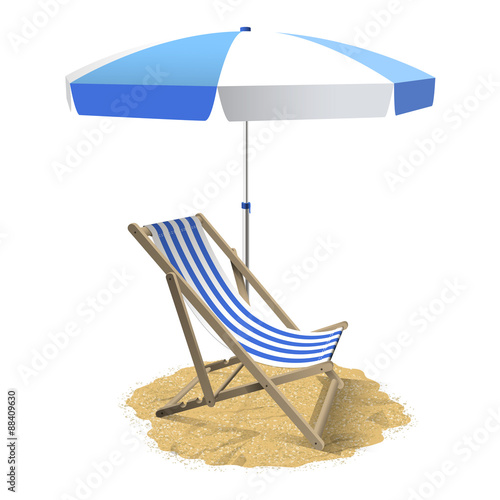 Beach umbrella and deckchair