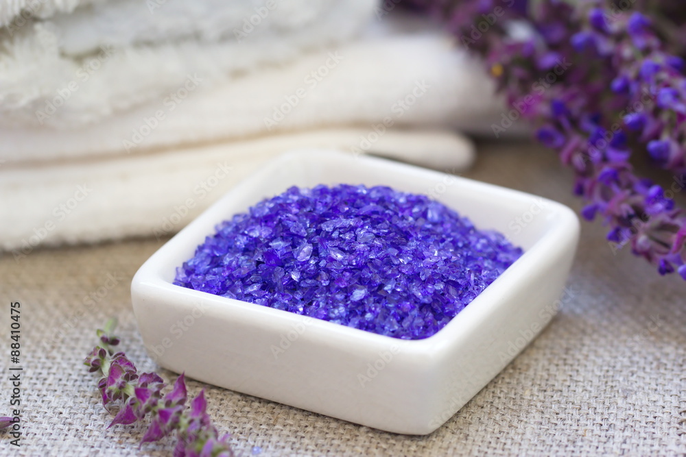 Lavender spa with sea salt and dried lavender Lavender spa with sea salt and dried lavender