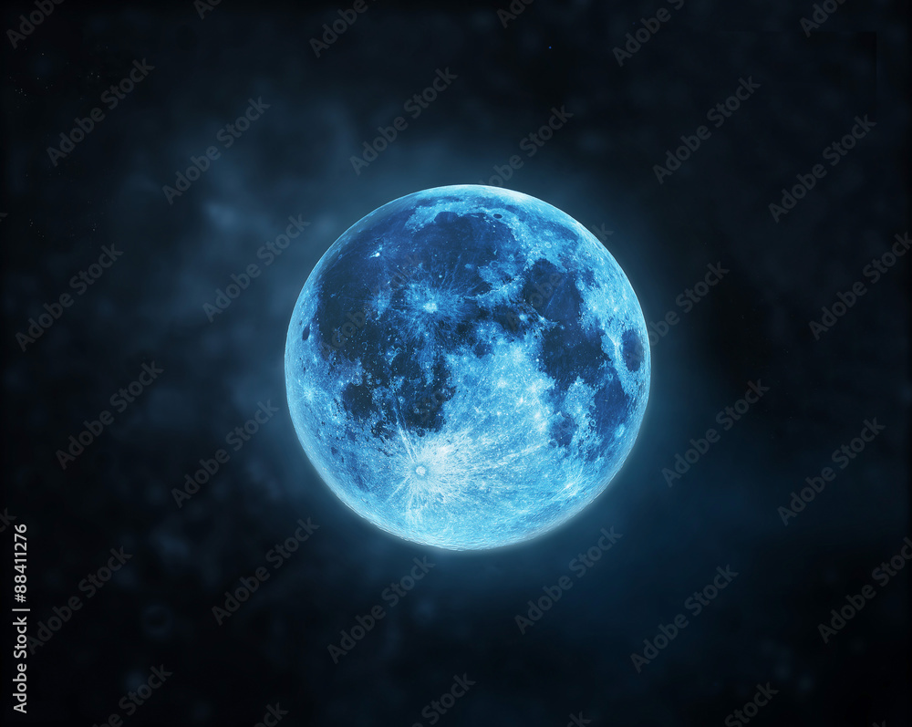 Blue full moon atmosphere at dark night sky background, Elements of this image furnished by NASA