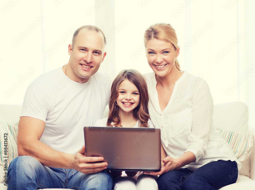 parents and little girl with laptop at home parents and little girl with laptop at home