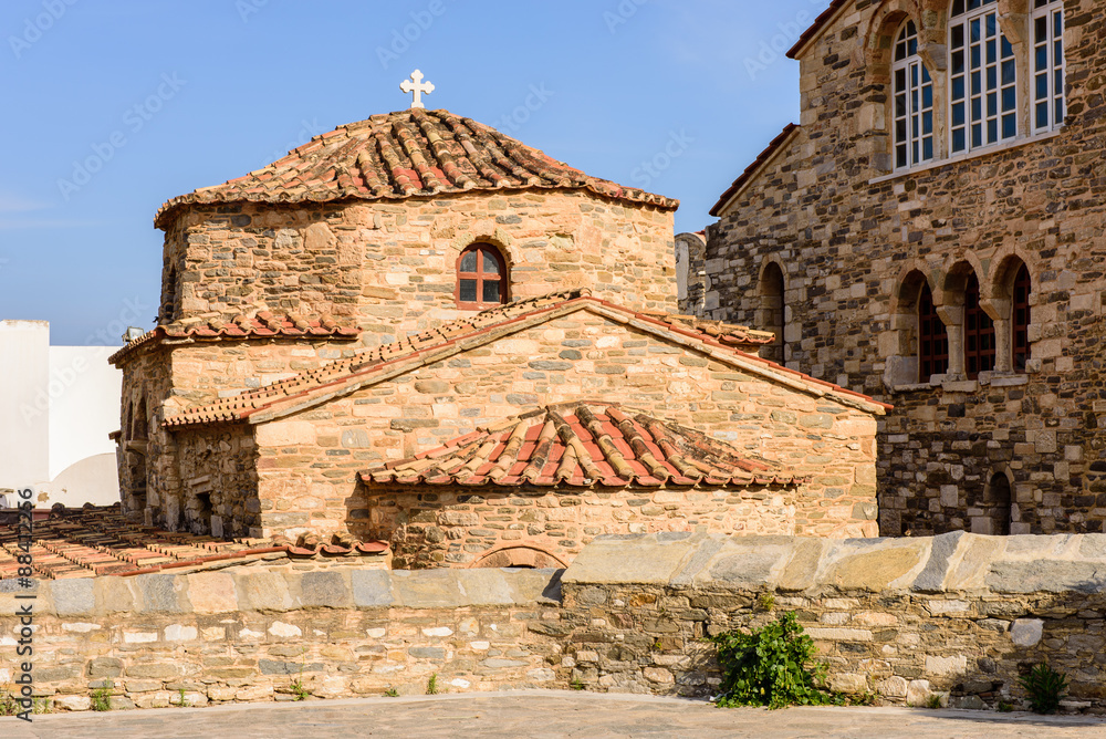 The Ekatontapiliani church in Parikia old town, Paros island, Cyclades, Greece.