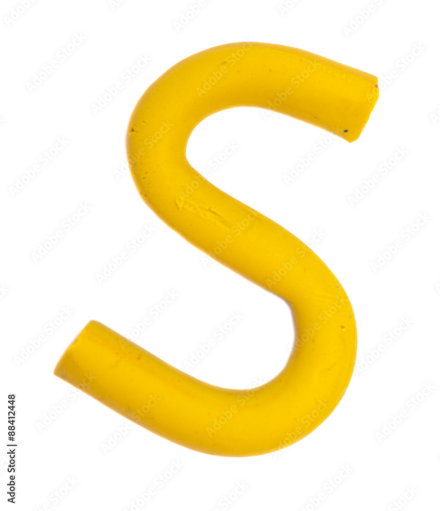 Colour plasticine letter isolated on white background - yellow S