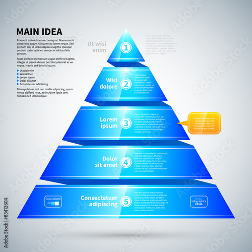 Blue glossy pyramid chart. It's useful for infographics and presentations.