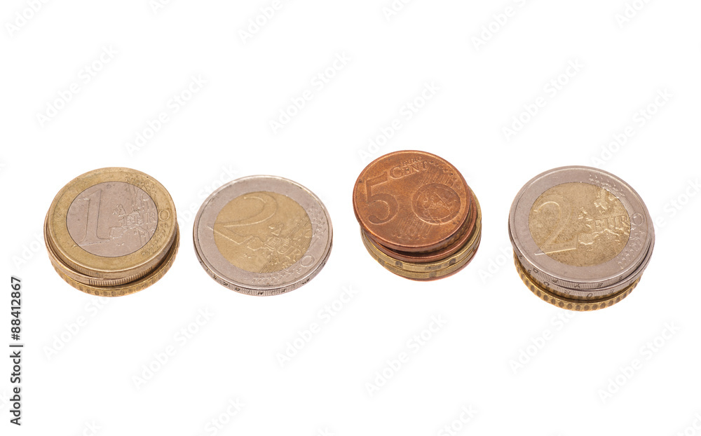 Many Euro coins (currency of the European Union) Many Euro coins (currency of the European Union)