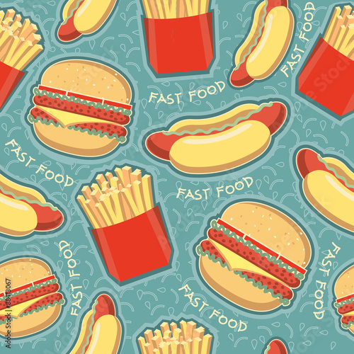 fast food seamless pattern background.Vector food texture