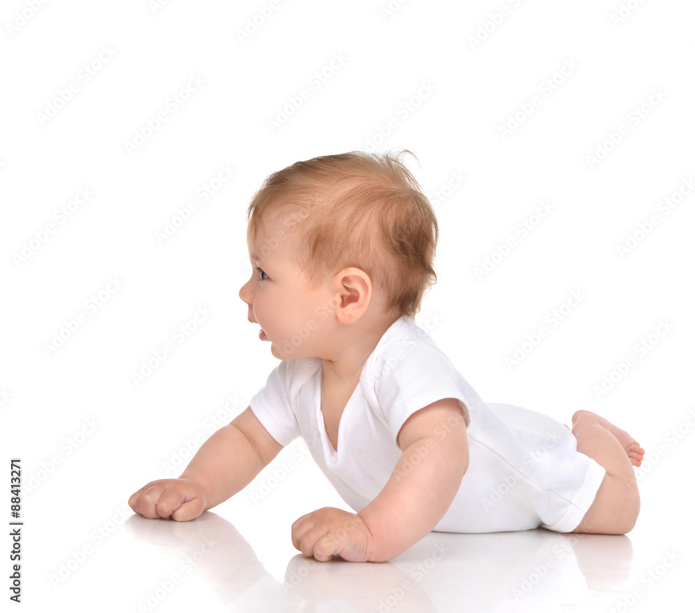 Five month Infant child baby girl lying happy looking Five month Infant child baby girl lying happy looking