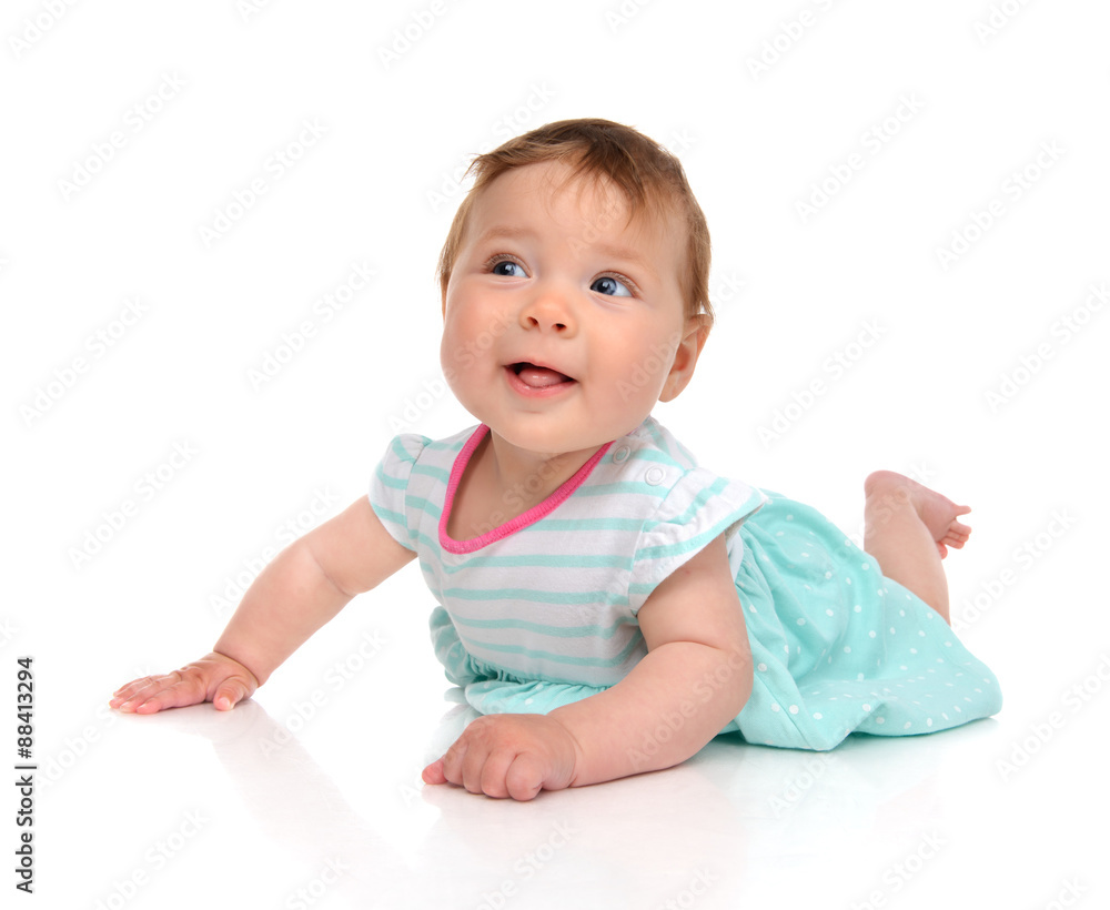 Baby girl in body lying happy smiling looking at the camera Baby girl in body lying happy smiling looking at the camera