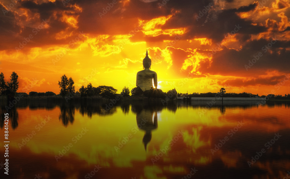 The Big Golden Buddha on sunrise at Wat Muang, Ang Thong, Thailand
