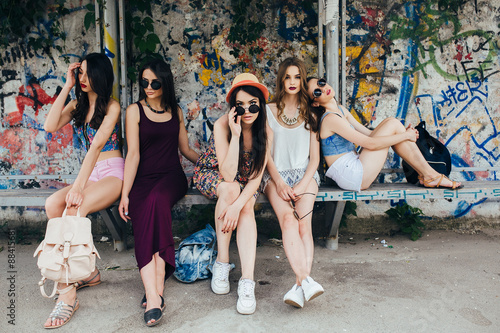 Five beautiful young girls relaxing