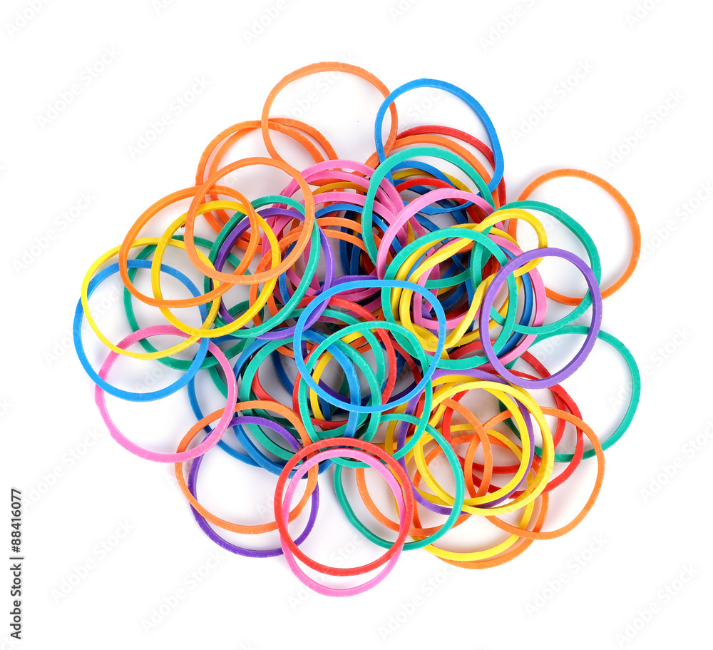 pile of colorful rubber bands isolated on white. pile of colorful rubber bands isolated on white.