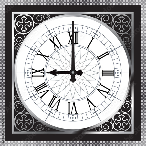 Luxury white gold metal clock with Roman numerals and pattern bo