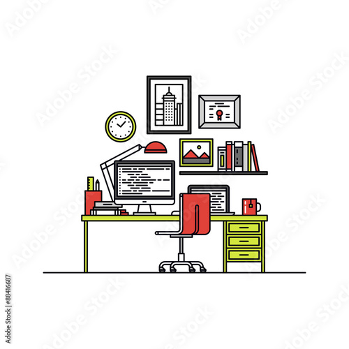 Developer workspace line style illustration