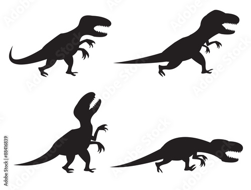 Black Silhouette of T-rex and Velociraptor in movement, angry,ru