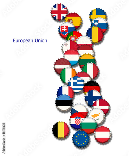 Kronenkorken in den Farben der EU