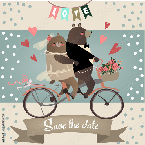 cute bears on bicycle