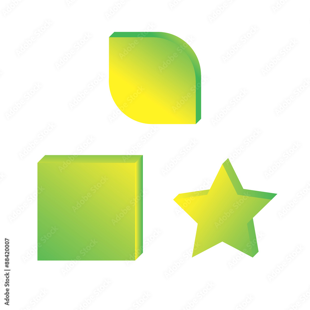 Set of yellow and green isometric illustration Set of yellow and green isometric illustration