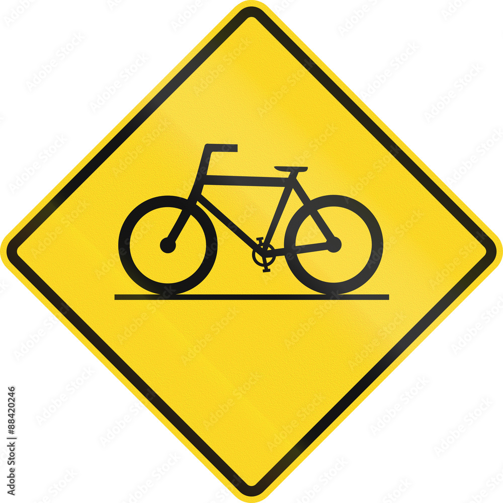 Canadian road warning sign - Bicycles crossing. This sign is used in Ontario Canadian road warning sign - Bicycles crossing. This sign is used in Ontario