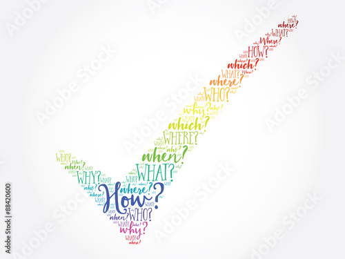 Question words check mark, vector business concept words cloud