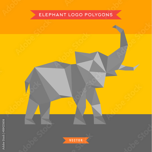 Elephant logo with reflux and low poly geometry, vector