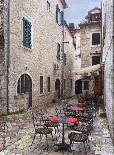 Outdoor Resturant Tables After the Rain Kotor  Montenegro