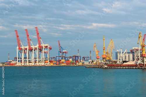Harbor cranes and different brands cargo. 10.07.2015. Odessa Harbor. Ukraine. Editorial