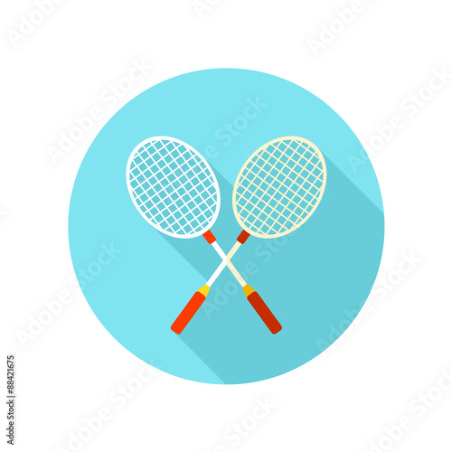 Badminton Racket flat icon with long shadow