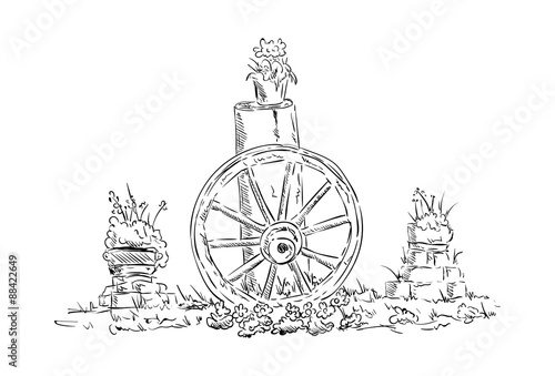  old wooden wagon wheel