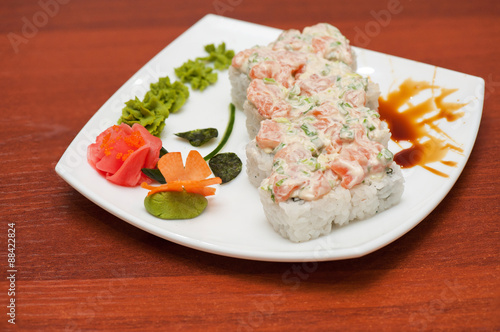 Roll with cream sauce, salmon fish