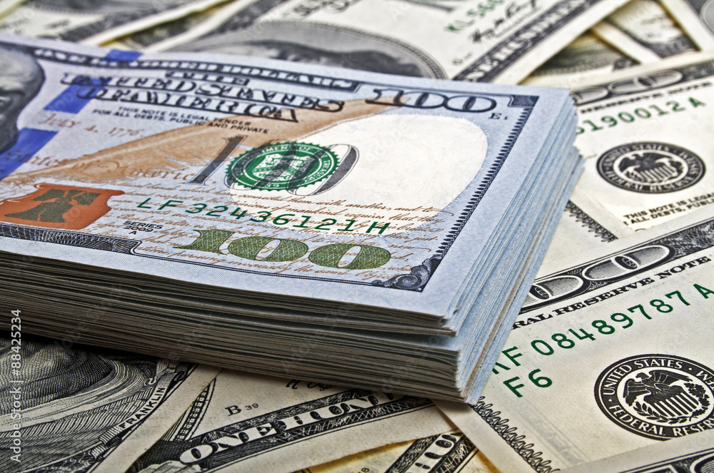 Stack of one hundred dollar bills close-up Stack of one hundred dollar bills close-up