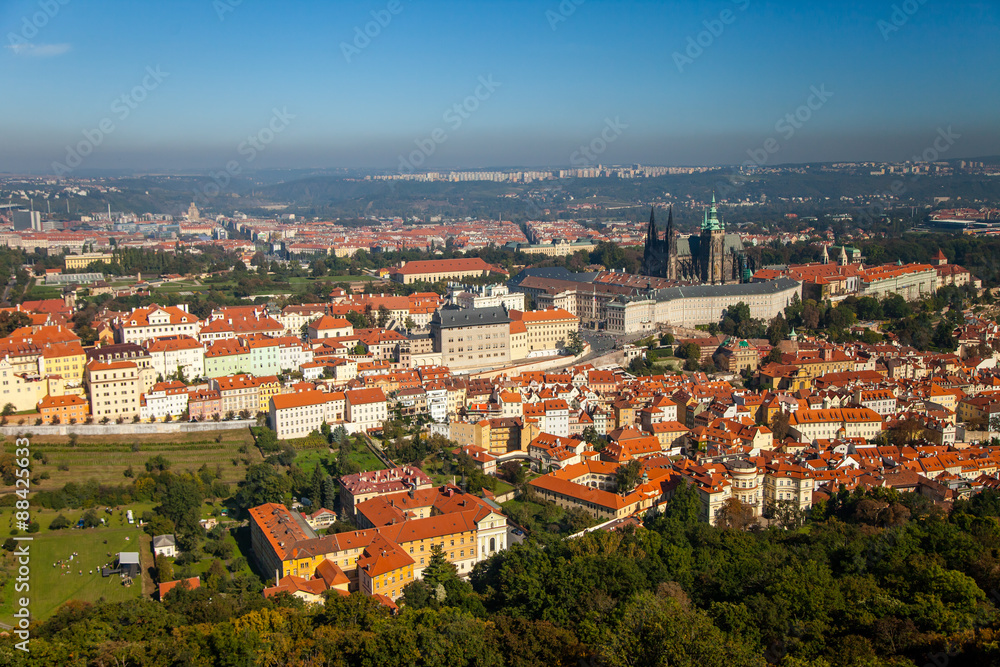 Prague, City And Castle Aerial View On A Sunny Day