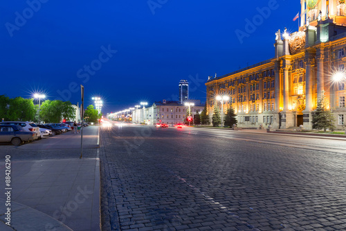 Night view of the central street Ekaterinburg