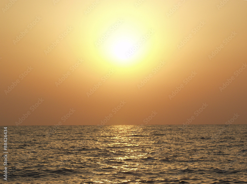 Scenic sea yellow sunset