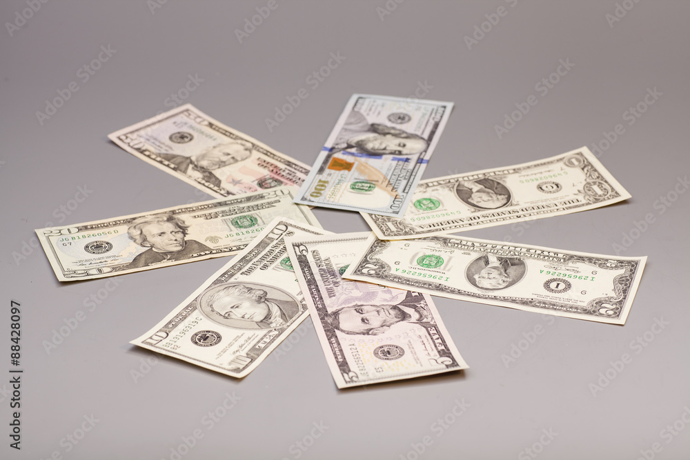 Money American dollar bills isolated on gray Money American dollar bills isolated on gray