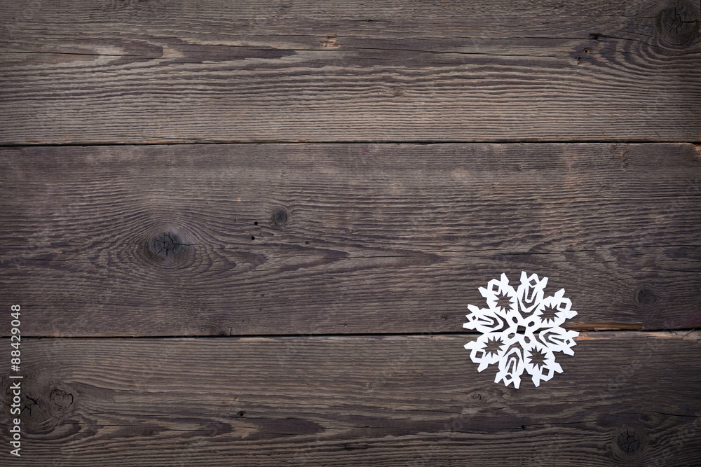 Fototapeta premium Christmas wooden background with snowflakes