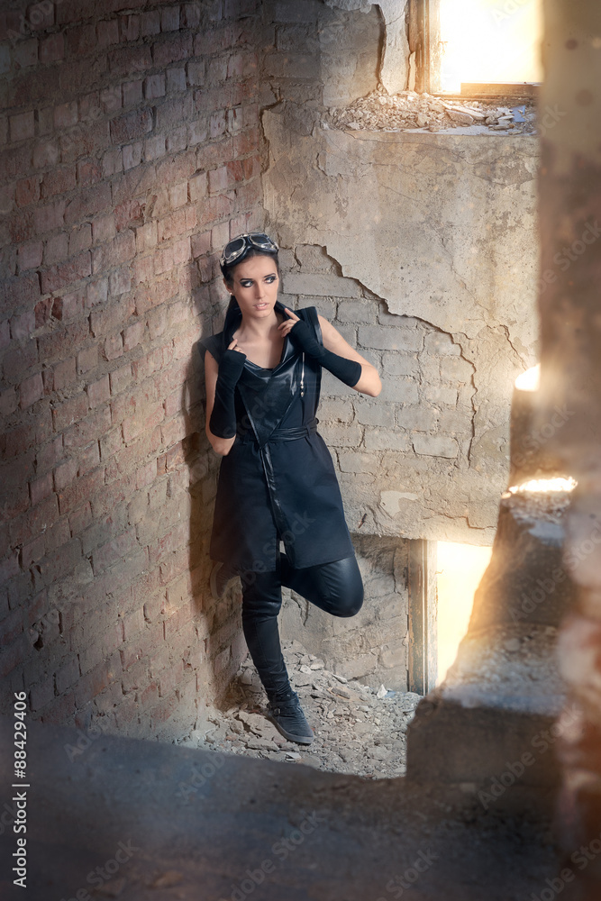 Steampunk Female Warrior in Post Apocalyptic Scenario Steampunk Female Warrior in Post Apocalyptic Scenario