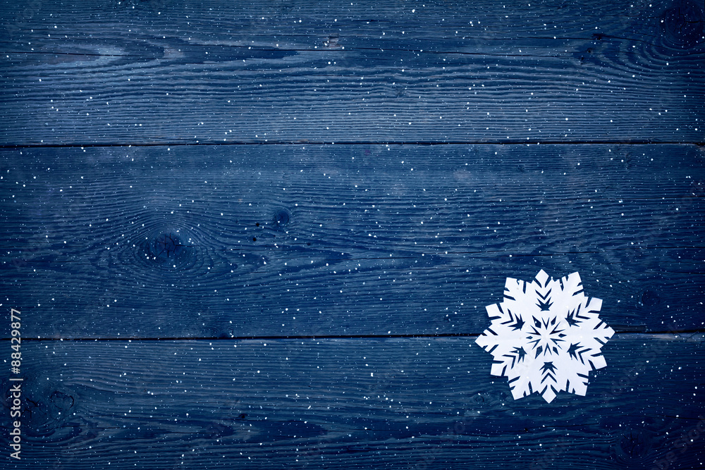 Fototapeta premium Christmas wooden background with snowflakes