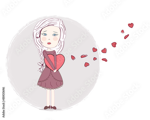 Heart broken sad girl art vector