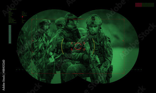 Obraz na plátně rangers during night mission/operation hostage rescue.view throu