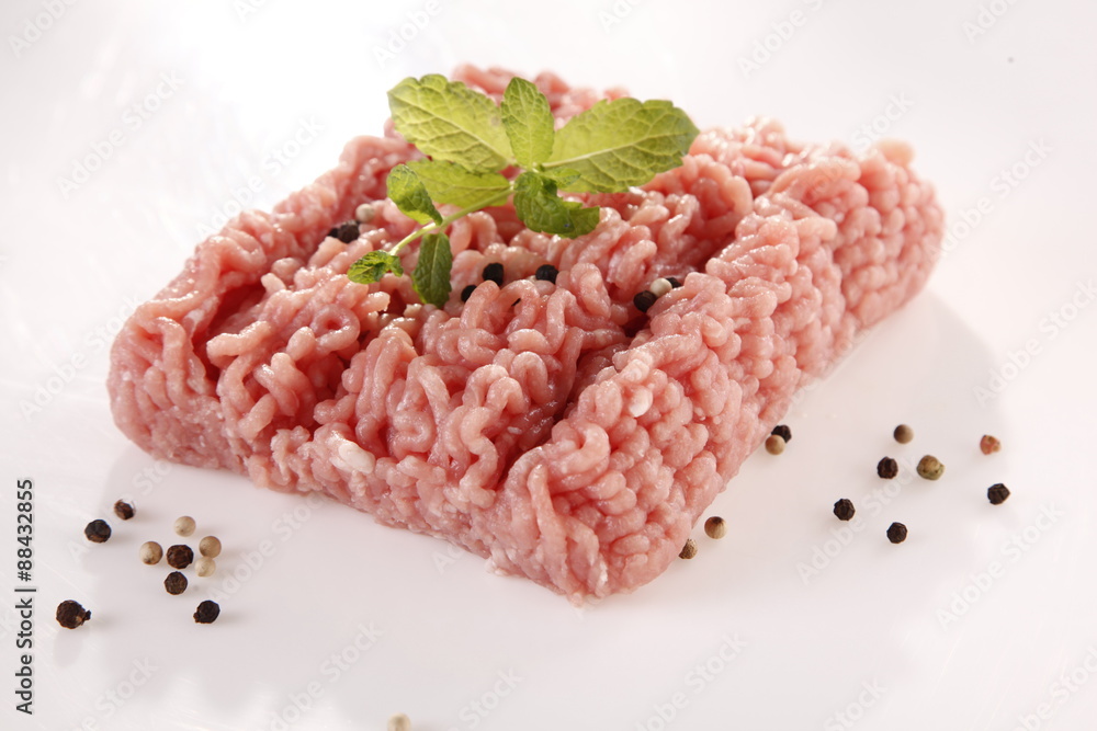 minced meat on a white background 
