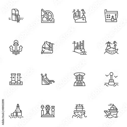 Obraz na płótnie Simple line vector icons for ships and sea ports w salonie