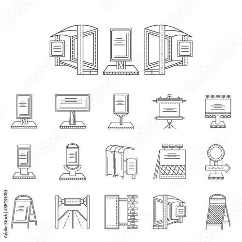 Outdoors advertisement line vector icons
