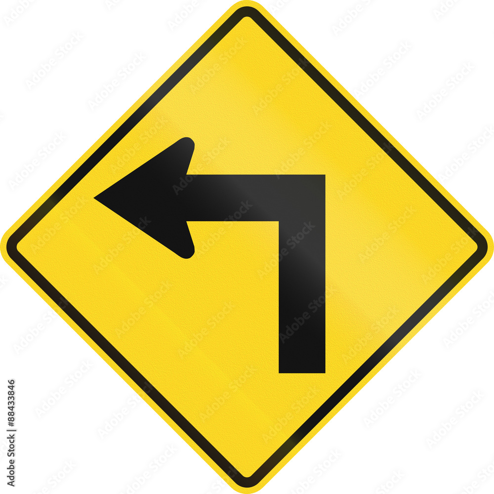 Canadian road warning sign - Left curve ahead. This sign is used in Ontario Canadian road warning sign - Left curve ahead. This sign is used in Ontario