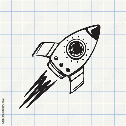 Rocket ship doodle icon. Hand drawn sketch in vector
