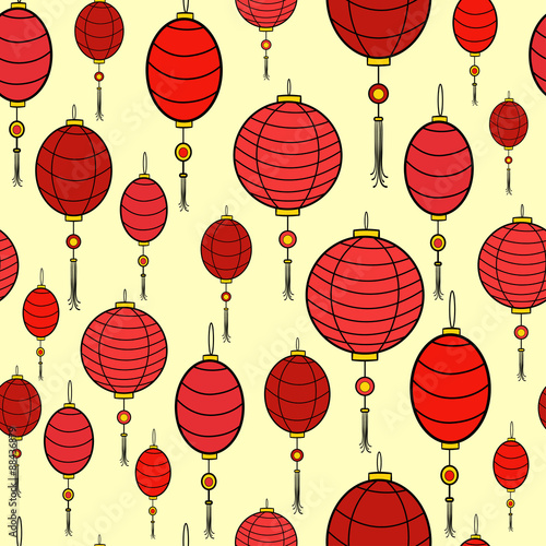 Vector seamless pattern of carnival chinese hanging lanterns