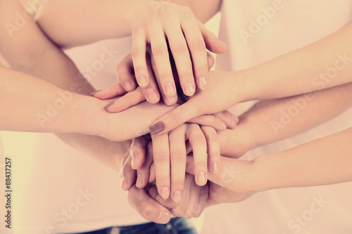 Group of young people hands close up