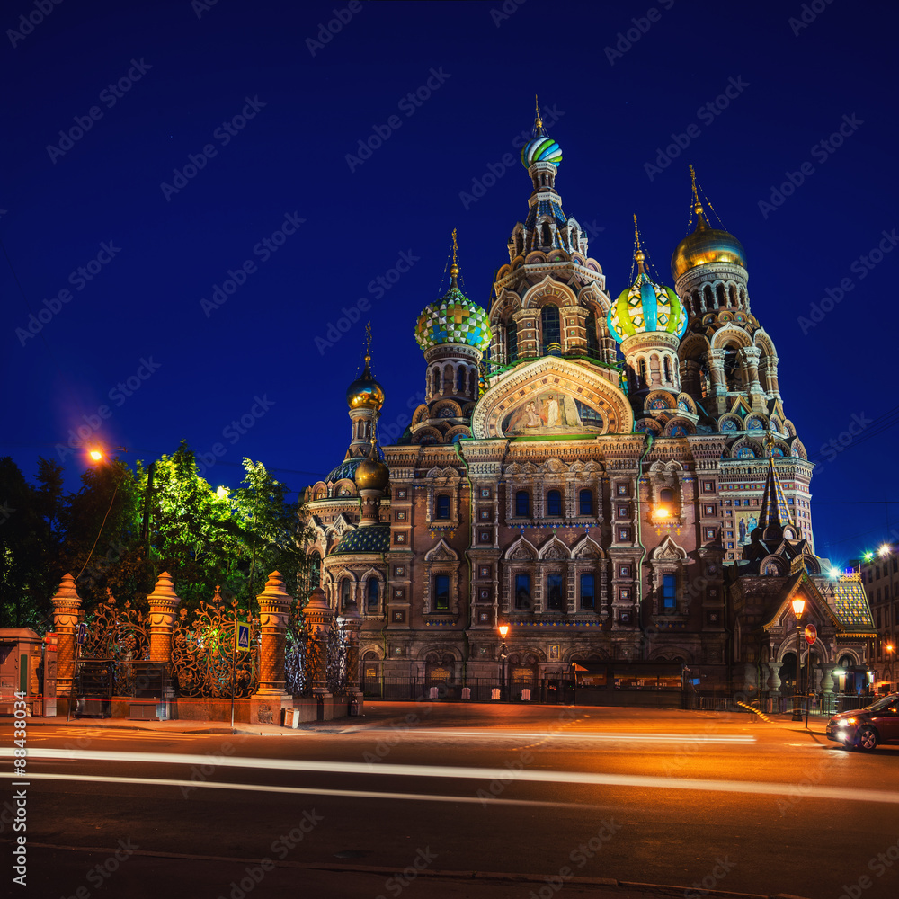 Church of the Savior on Spilled Blood at night in Saint Petersburg