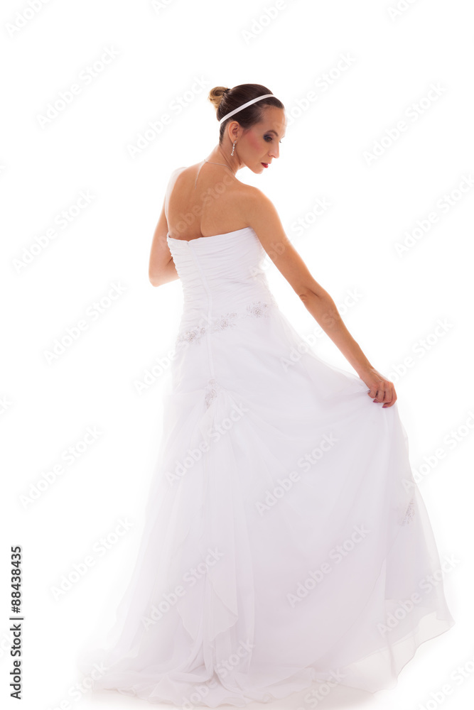 Full length bride in white wedding gown isolated Full length bride in white wedding gown isolated