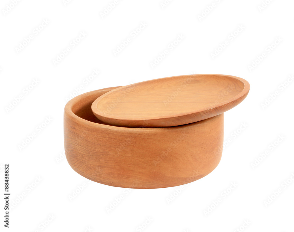 Wooden bowl with cover isolated on white Wooden bowl with cover isolated on white
