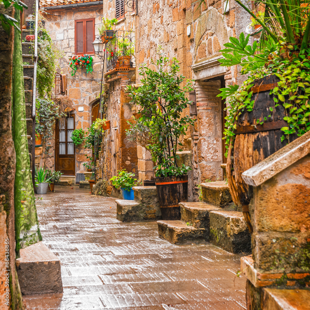 Alley in old town Pitigliano Tuscany Italy